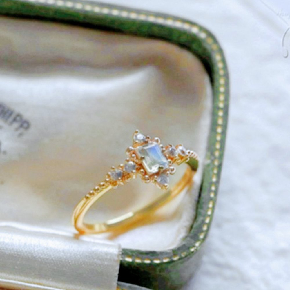Gold Vermeil Gold layered Sterling Silver Genuine Moonstone Princess Cut Ring